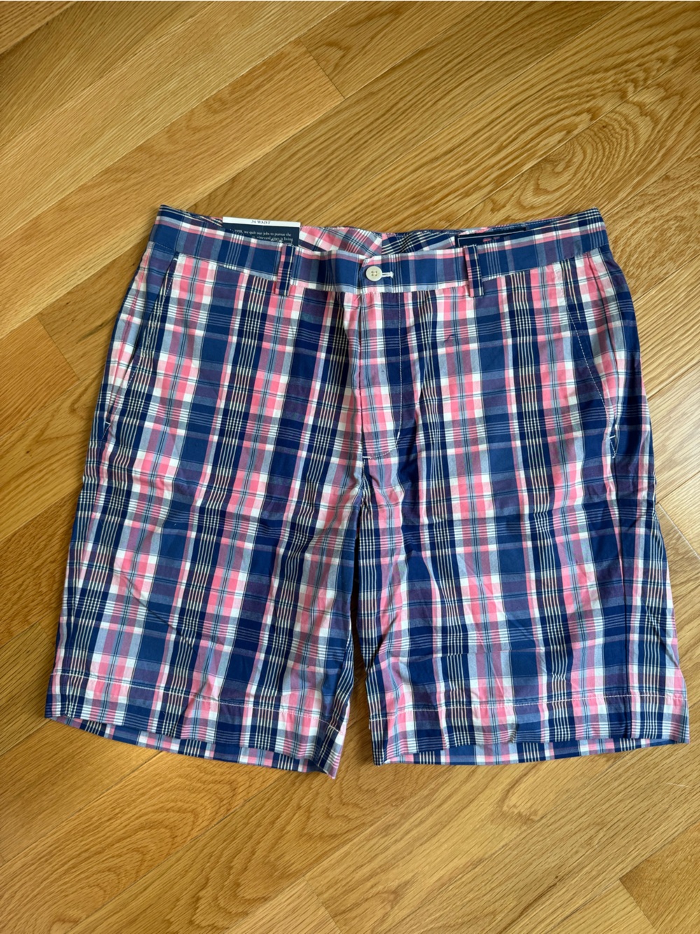 Vineyard Vines Navy and Pink Plaid Flat-Front Shorts